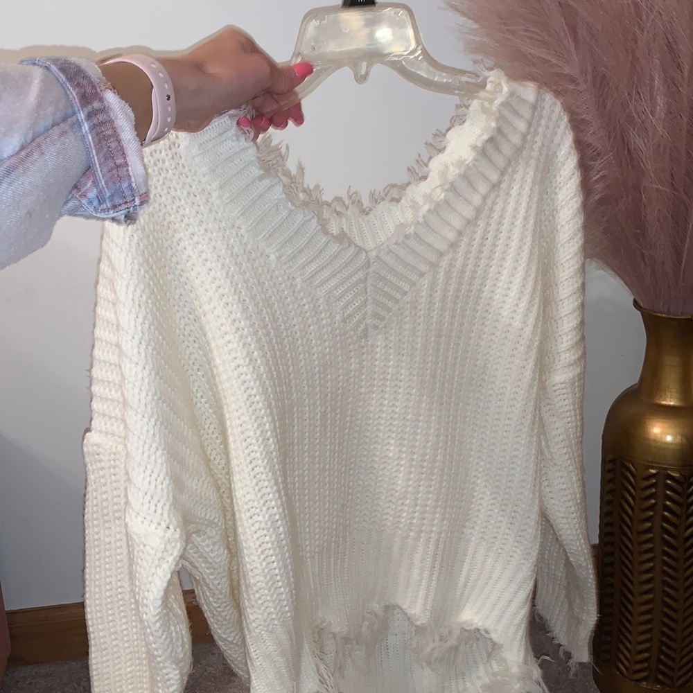 White Fringe Sweater